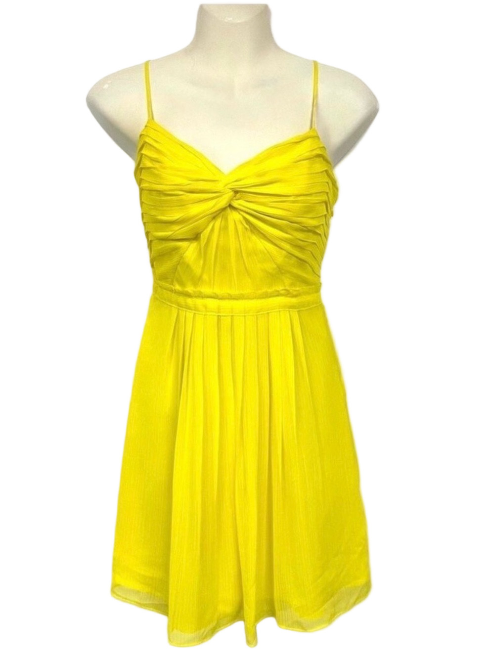 Jacob yellow mini dress Small ruched bodice fit and flare Georgette lined Bright